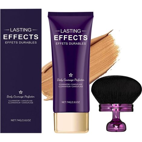 Celeysa Fond De Teint Jambes Waterproof,Fond De Teint Corps,Fond De Teint Essence,Maquillage Pour Les Jambes Et Du Corps Avec Pinceau,For Tattoo Cover Up Natural (Dark)