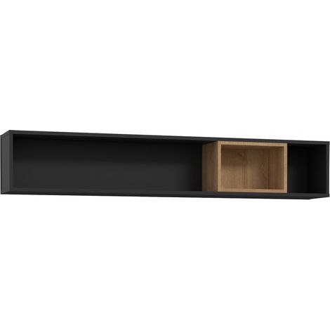 Étagère murale 150 cm – 1 niche décor bois chêne noir – Installation murale incluse – Charge max 7 kg – Fabrication Europe – Meubletmoi (1/5)