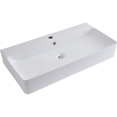 Milano Farington - Modern 800mm x 415mm White Ceramic Rectangular Countertop Wall Mounted Hung Bathroom Basin Sink - Basin Only