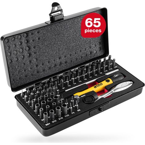 Wiha MicroBit set 65 pcs. incl. storage box (39971) I precision mechanics screwdriver set with bit holder, nut driver, ESD screwdriver handle, ratchet, handle extension and adapter (1/5)
