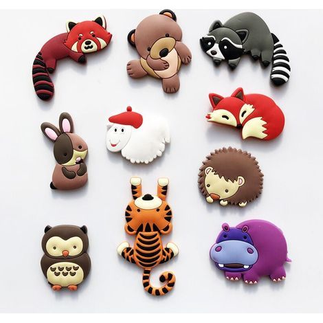 10 magneti da frigorifero, magneti da frigorifero con simpatici animali, magneti da frigorifero in silicone 3D con animali, adatti per lavagne scolastiche e domestiche (1/5)