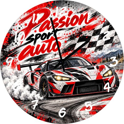 Horloge murale en verre 29 cm voiture de course sport auto (1/2)