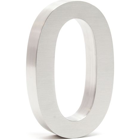 Wiltec Número de casa "0" acero inoxidable 20 cm moderno diseño 3D tipo Arial para fachadas y exteriores de casas, material de montaje incluido (1/5)