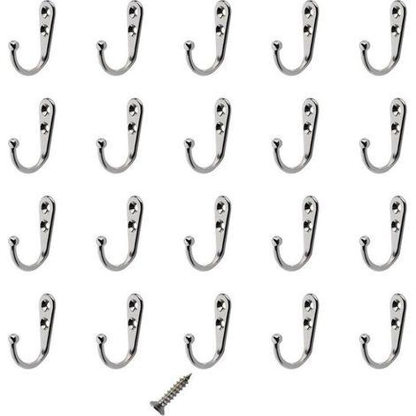 Ganchos de pared - 20 unidades - tornillos incluidos - gancho individual - sencillos y resistentes - cocinas, baños, pasillos, armarios - 4,1 x 1,2 x 2,3 cm (1/5)