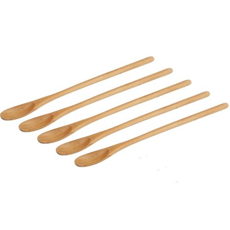 5 cuillères en bois légères à manche long pour mélanger café, thé et sucre, prise en main confortable (1/5)