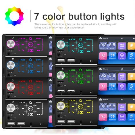 Écran Tactile 1DIN Autoradio MP5 Bluetooth Double USB Lecteur USB Radio Intégré Lumière Colorée Carte SD (1/5)