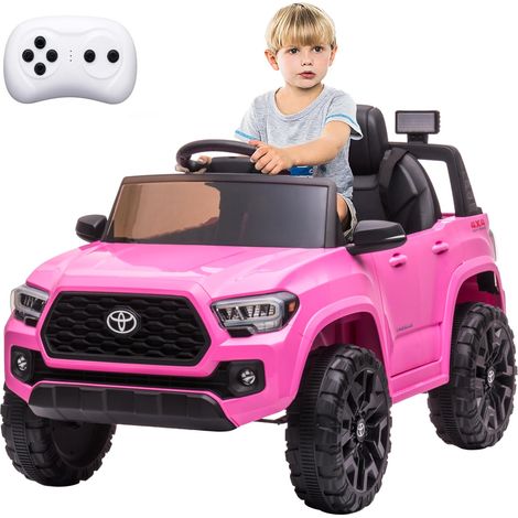 GARVEE Kinder Elektroauto Toyota Tacoma offiziell lizenziert mit Eltern-Fernbedienung, 12V Akku, LED-Scheinwerfer, Sicherheitsgurt, für Kinder von 3-8 Jahren, Rosa (1/5)
