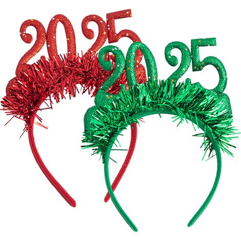 Diademas para fiesta de Año Nuevo 2025 con purpurina dorada, juego de 2 para tus decoraciones navideñas. (1/4)