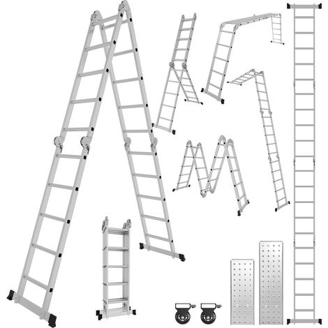 TolleTour Escalera transformable 7 en 1 de aluminio, 4x5 peldaños, aprox. 582 cm / 5,8 m, plegable, 2 plataformas + 2 ruedas, carga máxima 150 kg (1/5)