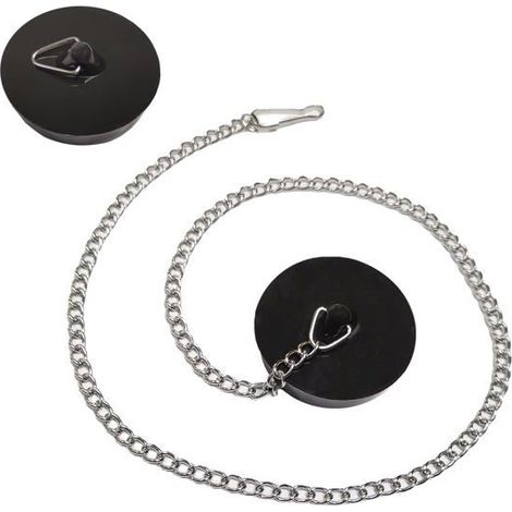 Bouchon d'évier universel (2 pièces) Noir Diamètre extérieur 45,6 mm (diamètre intérieur 42 mm) Chaîne de 50 cm (1/5)