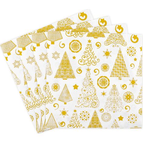 Lot de 40 serviettes dorées de Noël, serviettes de table jetables, en papier, décoratives, pour vacances, dîners, fêtes de Noël (1/5)