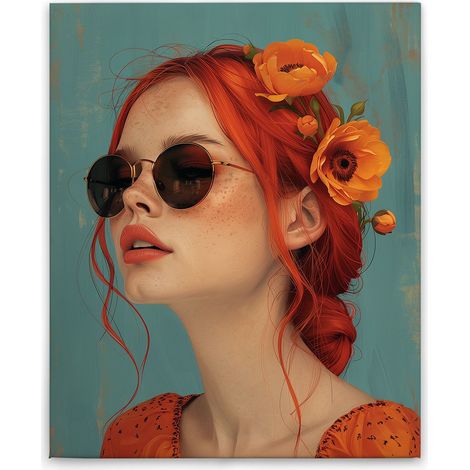 Leinwandbild Flowergirl M1-No.52268 - Kunstdruck auf Leinwand in Orange Blau - Wandbild 40 x 50 cm