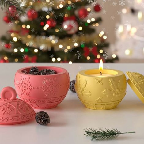 Lot de 2 moules de Noël en silicone, moules 3D en silicone, moules de moulage, bougeoirs, moules de moulage DIY avec couvercles (1/4)