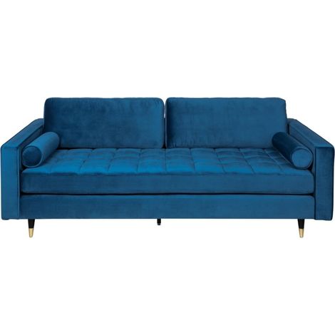 3-Sitzer Sofa KOLIRI blau – Designersofa aus Samt mit Massivholzgestell
