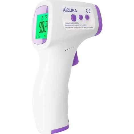 Thermomètre Frontal Digital Sans Contact Infrarouge, Mesure Frontale, Lecture Code Couleur, LCD, Alerte Fièvre, Fonction Mémoire(B) (1/4)
