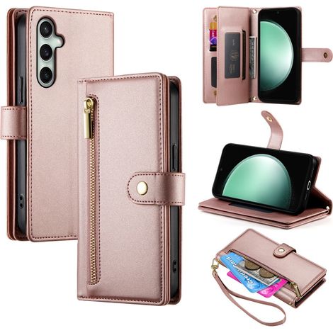 Funda tipo cartera con cremallera para Samsung Galaxy S24 FE, color rosa. (1/5)