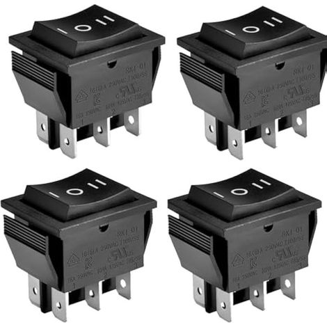 Lot de 4 interrupteurs à bascule ON-OFF ON 6 terminaux 16 A 250 VAC Noir (1/5)