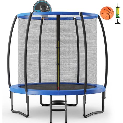 COSTWAY Trampoline Extérieur Ø244CM Enfants avec Panier de Basket, Trampoline de Jardin Rond avec Filet de Sécurité, Certification GS, Couverture en Mousse, Charge 150kg pour Enfants (1/5)