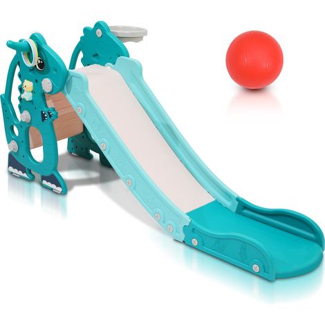 Wolketon Kinderrutsche Baby 145 cm Gartenrutsche 4 in 1 Rutsche Rutschbahn Basketbal1 Grün