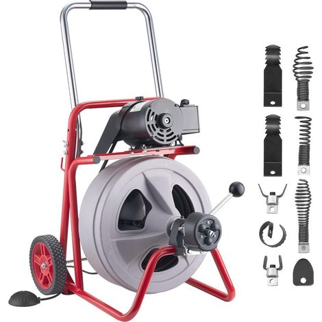 Déboucheur Canalisation Électrique Furet Tuyaux 50-150 mm Câble 22 m x 13 mm 8 Têtes Coupe JR-480Z (1/5)