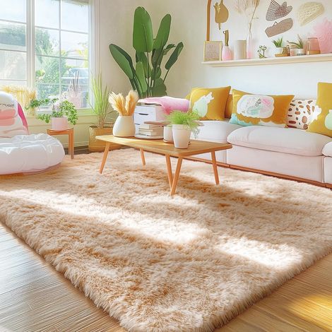 Tapis doux à poils longs moelleux lavable avec dessous antidérapant moderne et douillet pour couloir, salon, chambre d'enfant, chambre à coucher, camel, 120 x 160 cm (1/5)