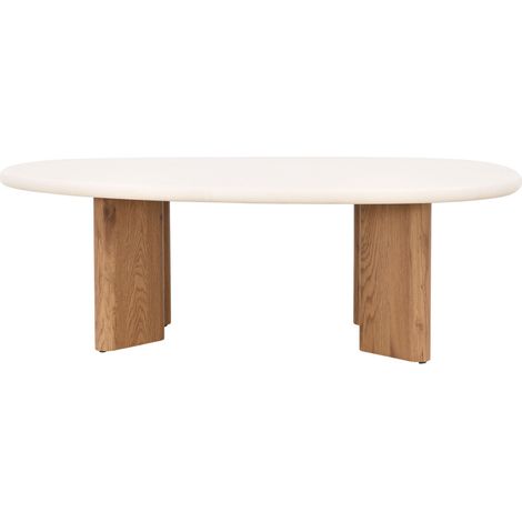 Table basse organique effet béton et bois L130cm - Beige - Sylina (1/5)