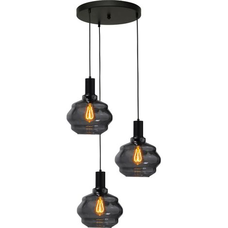 Suspension loft 3 lumières - noire - Porto avec verres à fumée Ball - Ø 24cm - 2712-05-05-35-3-3