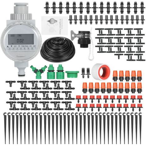 Kit d'irrigation goutte à goutte pour plantes avec système d'arrosage automatique électronique et minuterie d'irrigation brumisateur goutteurs 40 mètres de tuyau pour jardin pelouse terrasse (1/5)