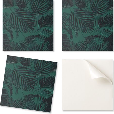 Azulejos de vinilo autoadhesivos para pared, para interiores, con estampado de hojas de palmera sobre fondo, 4x50x50 cm.
