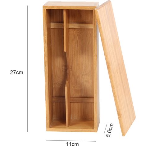 Boîte de rangement en bambou pour couverts, récipient de rangement en bois pour vaisselle et cosmétiques (1/5)