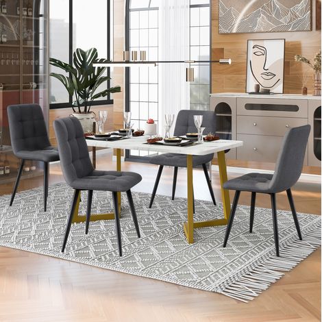 Set tavolo sedie 4 posti rettangolare MDF grigio OKMYHOME (1/5)
