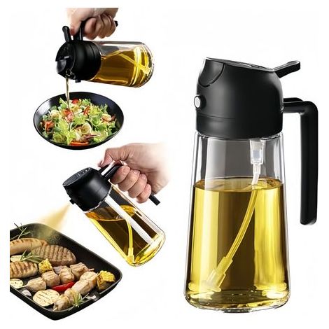 Cooking Oil Spray 470ml – pulvérisateur d'huile de friture à air 2 en 1 pour la cuisine, les salades, le vinaigre et les accessoires de cuisine - noir (1/2)