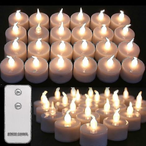 Lot de 24 lampes chauffantes LED à effet scintillant avec télécommande, fonctionnant sur piles, à flamme douce pour la maison (1/3)