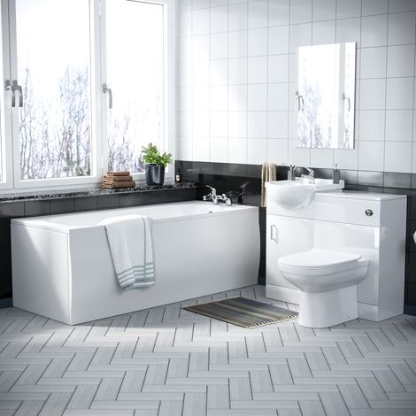 Ellen 1700mm Bath, 450mm Vanity Basin , WC Unit & Back To Wall Toilet (1/5)
