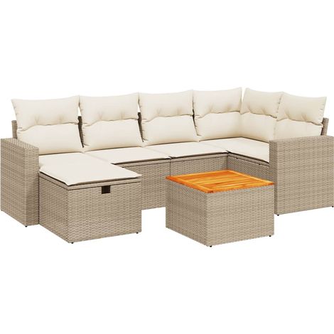 Set sofás de jardín 7 piezas y cojines ratán sintético beige vidaXL (1/4)