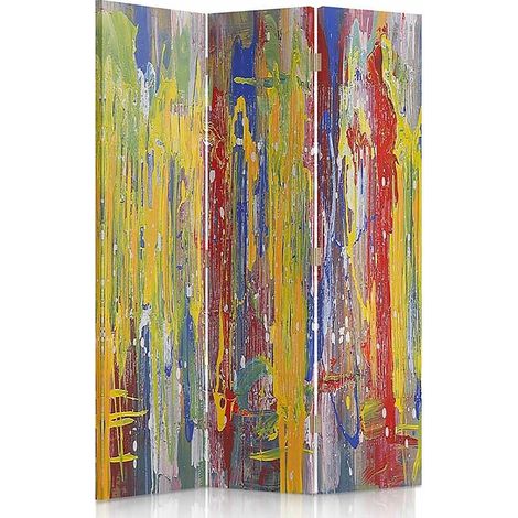 Paravent Design Moderne Abstraction Colorée 3 Panneaux - 110 x 180 cm - 1 face déco, 1 face noir