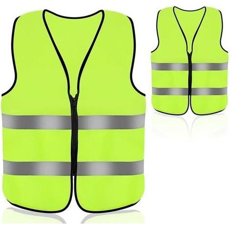 Gilet de sécurité jaune fluorescent pour voitures, idéal pour les interventions de secours nocturnes en bord de route, avec bandes réfléchissantes de haute qualité. (1/4)