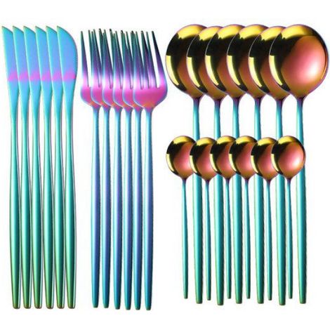 Couverts en acier inoxydable, 24 pièces, couteau, fourchette, cuillère, lavable au lave-vaisselle - couleur (1/4)