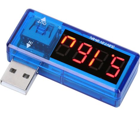 Lot de 2 testeurs de courant et de tension USB portables (voltmètre, ampèremètre) pour chargeurs de téléphone portable (bleu). (1/5)