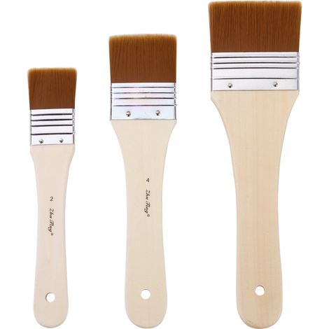 Irovami Pinceaux plats nylon lot 3 – Manche bois, acrylique/huile – Idéal pour DIY, aquarelle, gouache (1/5)
