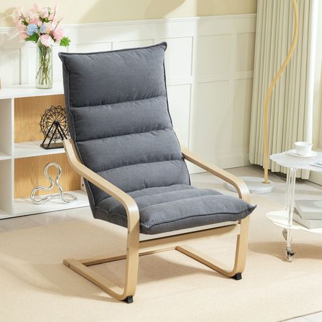 Sillón de Salón Moderno con Respaldo Alto Acolchado Patas de Madera y Tapizado en Terciopelo 67x83x105 cm Gris (1/5)