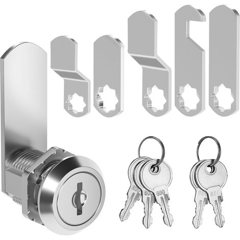 Serrure de boîte aux lettres Universel 16mm Kit complet avec 5 plaques et 5 clés pour casiers tiroirs meubles (1/5)