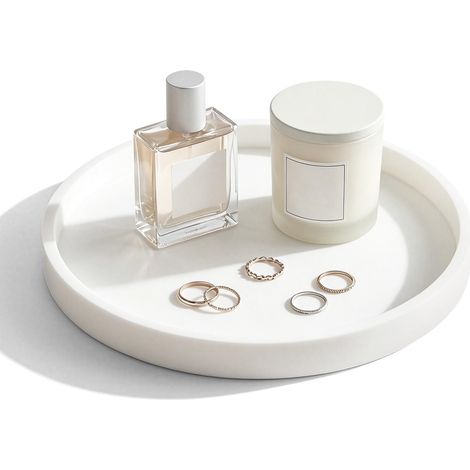 Plateau Salle de Bain, 23 cm, Rond, en Silicone, Blanc Plateau de Bijoux Décoratif, Antidérapant, Pour Salon Chambre Lavabo Baignoire Cuisine (1/5)