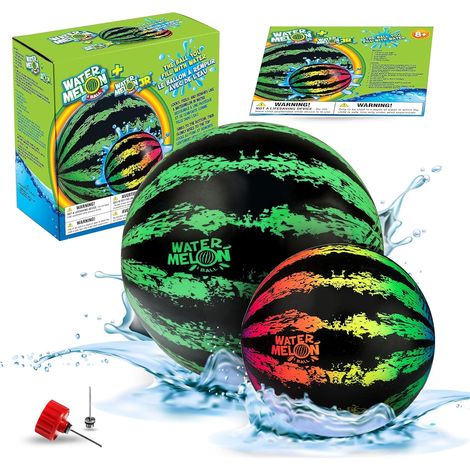 Jeux de piscine à balles pastèque pour adultes et famille - Lot de 2 balles de 16,5 cm et 23 cm pour enfants, adolescents et tous. Accessoires amusants pour la natation, le football aquatique, le jeu  (1/5)