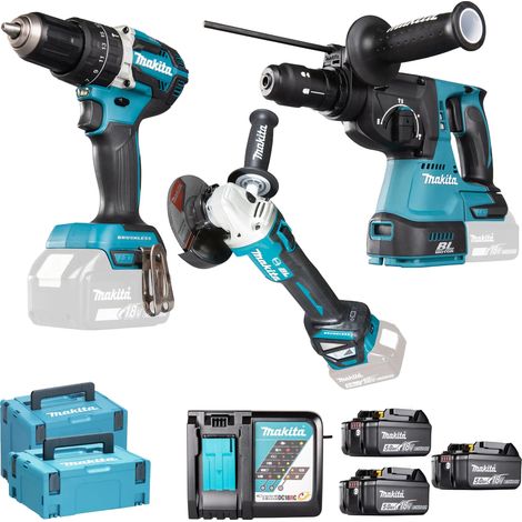 Makita – Pack de 9 outils électroportatifs sans fil – 3 batteries Li-ion 18V 5.0Ah – Chargeur rapide – Technologie XPT – DLX3119TJ