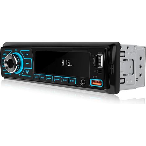 1 Din Poste Radio Voiture Bluetooth - Autoradio Support FM EQ Rétro éclairage 7 Couleur - Disque U/Entrée AUX/Lecture Carte TF/Localisation et Recherche de la Voiture/ MP3/WMA/WAV/FLAC (1/5)