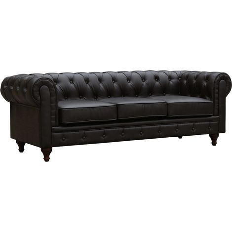 Habitat Et Jardin – Canapé Chesterfield 3 places marron – Dimensions 204 x 80 x 58 cm – Simili cuir – Rembourrage en mousse haute densité