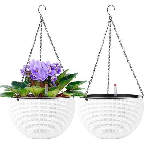 2tlg Selbstbewässerungstopf Hängend Rattan Textur inkl. Wasserstandsanzeige (1/5)
