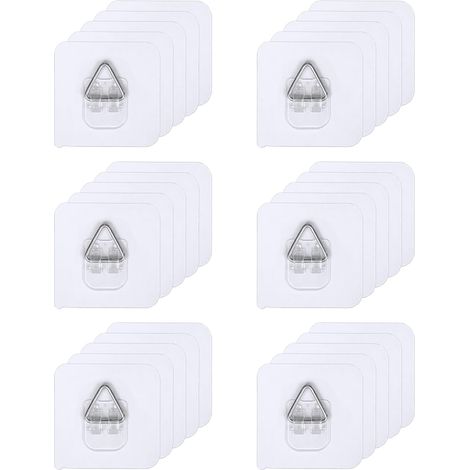30 Pièces Languette Accroche Tableau Adhesif, Crochet Autocollant Mural Transparent, Attache Cadre Photos Lourd, Sans Percer Attache Murale pour Photos Tableaux Art (Transparent 1) (1/5)