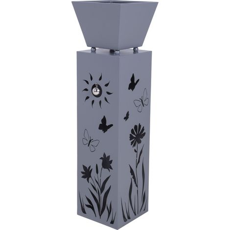 Pflanzsäule Außen Terrassensäule mit Blumenmotiv Blumentopf Garten Dekosäule, Stahl grau, H 82 cm (1/3)
